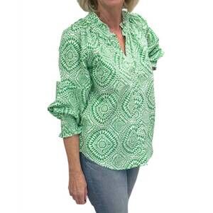 NEW FITZROY & WILLA abigail blouse in green batik